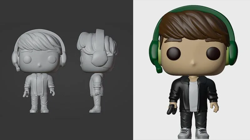 Funko personalizado con cascos gaming verdes y mando de PlayStation 4